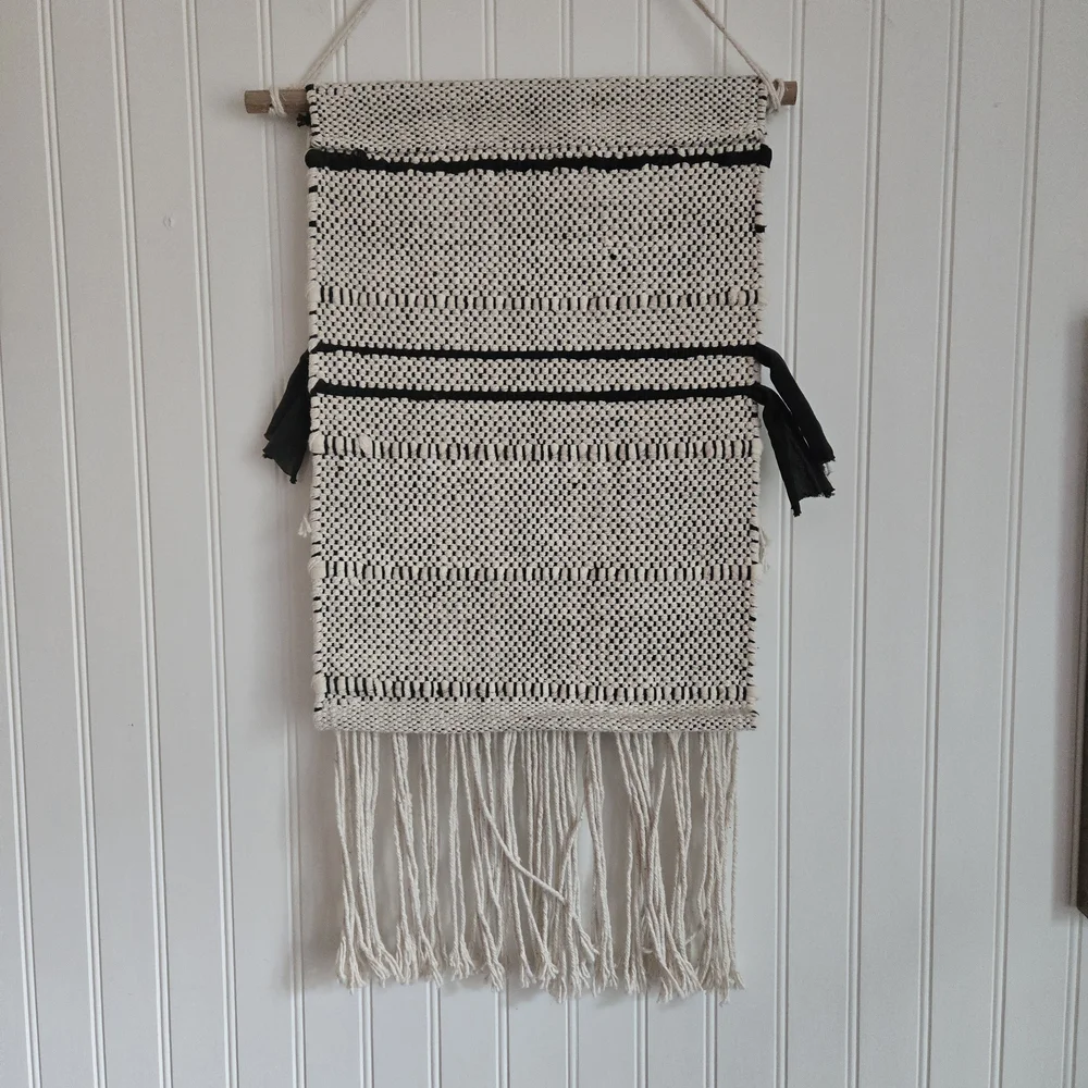 Woven Bohemian Wall Tapestry In Cream And Black